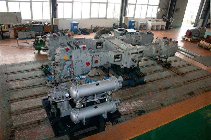 4MW series four-column gas compressor at installation site showing large-scale industrial compressor station layout Russia