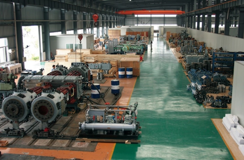 Close-up of the industrial compressor test workshop