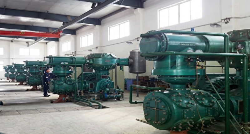 LW series CO2 compressor large installation at industrial plant showing multi-unit deployment for high-flow CO2 recovery duty