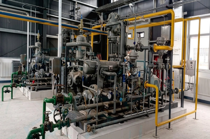 LW series gas compressor installed at industrial plant showing two-column horizontal long-stroke machine in gas pipeline service Russia
