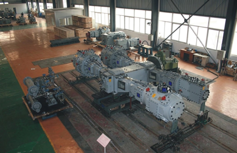 Compressor undergoing final assembly and alignment on skid