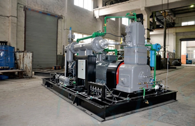 ZW series unloading air compressor at industrial user site showing vertical frame oil-free machine in compressed air supply service Russia